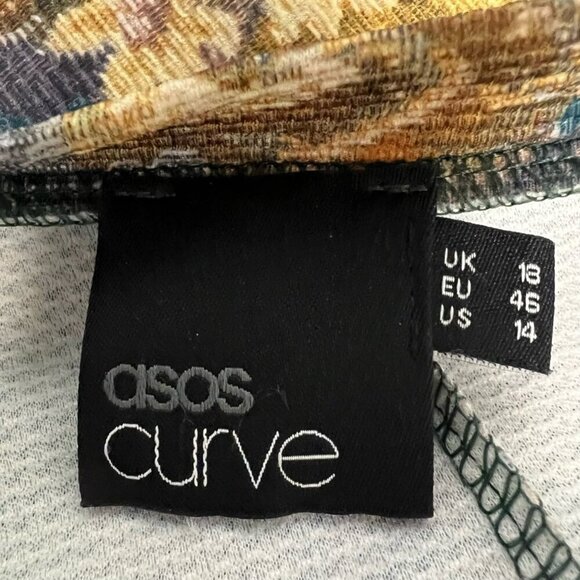 Asos Curve Womens A Line Dress Multicolor Floral Stretch Short Sleeve UK 14 - Picture 11 of 11